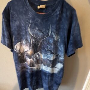 Men’s M Blue Deer Graphic Print Crew Neck Short Sleeve Cotton T-Shirt Regular